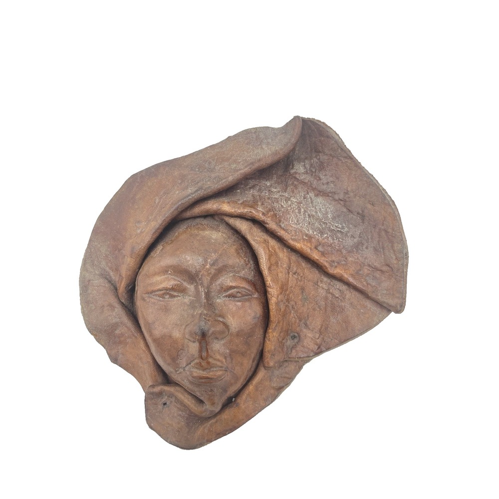 Vintage Leather‎ Handcrafted Sculpted Sculpture 3D Wall Hanging Art Woman's Face